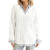 imagechouyatou Women Fall Notch VNeck Cable Knit Pullover Sweater Loose Winter Chunky Cozy Sweater Jumper TopWhite