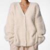 imagechouyatou Women Furry Open Front Cardigan VNeck Loose Casual Fluffy Knit Button Down Sweater CoatApricot