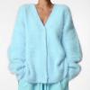 imagechouyatou Women Furry Open Front Cardigan VNeck Loose Casual Fluffy Knit Button Down Sweater CoatAzure