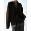 imagechouyatou Women Furry Open Front Cardigan VNeck Loose Casual Fluffy Knit Button Down Sweater CoatDark Brown