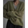 imagechouyatou Women Furry Open Front Cardigan VNeck Loose Casual Fluffy Knit Button Down Sweater CoatGreen