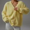 imagechouyatou Women Furry Open Front Cardigan VNeck Loose Casual Fluffy Knit Button Down Sweater CoatYellow
