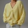 imagechouyatou Women Furry Open Front Cardigan VNeck Loose Casual Fluffy Knit Button Down Sweater CoatYellow