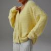 imagechouyatou Women Furry Open Front Cardigan VNeck Loose Casual Fluffy Knit Button Down Sweater CoatYellow