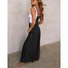 imagechouyatou Women Spaghetti Strap Wide Leg Denim Bib Overalls Jeans Casual Distressed Baggy Denim JumpsuitBlack