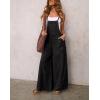 imagechouyatou Women Spaghetti Strap Wide Leg Denim Bib Overalls Jeans Casual Distressed Baggy Denim JumpsuitBlack