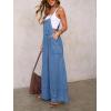 imagechouyatou Women Spaghetti Strap Wide Leg Denim Bib Overalls Jeans Casual Distressed Baggy Denim JumpsuitBlue