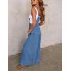imagechouyatou Women Spaghetti Strap Wide Leg Denim Bib Overalls Jeans Casual Distressed Baggy Denim JumpsuitBlue