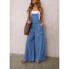 imagechouyatou Women Spaghetti Strap Wide Leg Denim Bib Overalls Jeans Casual Distressed Baggy Denim JumpsuitBlue
