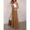 imagechouyatou Women Spaghetti Strap Wide Leg Denim Bib Overalls Jeans Casual Distressed Baggy Denim JumpsuitBrown