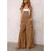 imagechouyatou Women Spaghetti Strap Wide Leg Denim Bib Overalls Jeans Casual Distressed Baggy Denim JumpsuitBrown