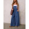 imagechouyatou Women Spaghetti Strap Wide Leg Denim Bib Overalls Jeans Casual Distressed Baggy Denim JumpsuitDark Blue