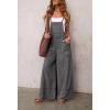 imagechouyatou Women Spaghetti Strap Wide Leg Denim Bib Overalls Jeans Casual Distressed Baggy Denim JumpsuitGrey