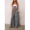 imagechouyatou Women Spaghetti Strap Wide Leg Denim Bib Overalls Jeans Casual Distressed Baggy Denim JumpsuitGrey