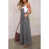 imagechouyatou Women Spaghetti Strap Wide Leg Denim Bib Overalls Jeans Casual Distressed Baggy Denim JumpsuitGrey