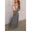 imagechouyatou Women Spaghetti Strap Wide Leg Denim Bib Overalls Jeans Casual Distressed Baggy Denim JumpsuitGrey