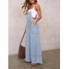 imagechouyatou Women Spaghetti Strap Wide Leg Denim Bib Overalls Jeans Casual Distressed Baggy Denim JumpsuitLight Blue