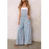 imagechouyatou Women Spaghetti Strap Wide Leg Denim Bib Overalls Jeans Casual Distressed Baggy Denim JumpsuitLight Blue