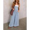 imagechouyatou Women Spaghetti Strap Wide Leg Denim Bib Overalls Jeans Casual Distressed Baggy Denim JumpsuitLight Blue