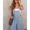 imagechouyatou Women Spaghetti Strap Wide Leg Denim Bib Overalls Jeans Casual Distressed Baggy Denim JumpsuitLight Blue