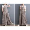 imagechouyatou Women Summer Casual Plaid Wide Leg Cotton Linen Overalls Palazzo Pants Boyfriend Baggy JumpsuitsBrown
