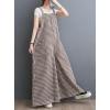 imagechouyatou Women Summer Casual Plaid Wide Leg Cotton Linen Overalls Palazzo Pants Boyfriend Baggy JumpsuitsBrown