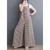 imagechouyatou Women Summer Casual Plaid Wide Leg Cotton Linen Overalls Palazzo Pants Boyfriend Baggy JumpsuitsBrown