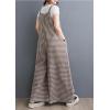 imagechouyatou Women Summer Casual Plaid Wide Leg Cotton Linen Overalls Palazzo Pants Boyfriend Baggy JumpsuitsBrown