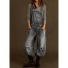 imagechouyatou Womens 2025 Baggy Adjustable Strap Denim Bib Overall Distressed Wide Leg Barrel Jeans Overall JumpsuitsGrey