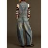 imagechouyatou Womens 2025 Baggy Adjustable Strap Denim Bib Overall Distressed Wide Leg Barrel Jeans Overall JumpsuitsRetro Blue