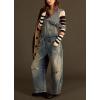 imagechouyatou Womens 2025 Baggy Adjustable Strap Denim Bib Overall Distressed Wide Leg Barrel Jeans Overall JumpsuitsRetro Blue
