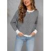 imagechouyatou Womens 2025 Fall Outfits Herringbone Striped Sweater Crewneck Long Sleeve Pullover Jumper TopsBlack