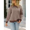 imagechouyatou Womens 2025 Fall Outfits Herringbone Striped Sweater Crewneck Long Sleeve Pullover Jumper TopsCoffee