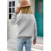 imagechouyatou Womens 2025 Fall Outfits Herringbone Striped Sweater Crewneck Long Sleeve Pullover Jumper TopsLight Grey