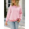 imagechouyatou Womens 2025 Fall Outfits Herringbone Striped Sweater Crewneck Long Sleeve Pullover Jumper TopsPink