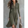 imagechouyatou Womens 2025 Winter Fall Dresses Long Sleeve Semi Formal ALine Rib Knit Midi Long Sweater DressArmy Green