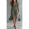 imagechouyatou Womens 2025 Winter Fall Dresses Long Sleeve Semi Formal ALine Rib Knit Midi Long Sweater DressArmy Green