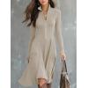 imagechouyatou Womens 2025 Winter Fall Dresses Long Sleeve Semi Formal ALine Rib Knit Midi Long Sweater DressBeige