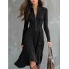 imagechouyatou Womens 2025 Winter Fall Dresses Long Sleeve Semi Formal ALine Rib Knit Midi Long Sweater DressBlack