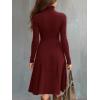 imagechouyatou Womens 2025 Winter Fall Dresses Long Sleeve Semi Formal ALine Rib Knit Midi Long Sweater DressBurgundy