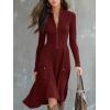 imagechouyatou Womens 2025 Winter Fall Dresses Long Sleeve Semi Formal ALine Rib Knit Midi Long Sweater DressBurgundy