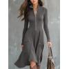 imagechouyatou Womens 2025 Winter Fall Dresses Long Sleeve Semi Formal ALine Rib Knit Midi Long Sweater DressGrey