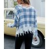 imagechouyatou Womens Cute Y2k Ripped Sweater Frayed VNeck LooseFit Floral Knitted Pullover Crop TopChecked Blue