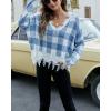 imagechouyatou Womens Cute Y2k Ripped Sweater Frayed VNeck LooseFit Floral Knitted Pullover Crop TopChecked Blue