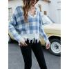 imagechouyatou Womens Cute Y2k Ripped Sweater Frayed VNeck LooseFit Floral Knitted Pullover Crop TopChecked Blue