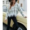 imagechouyatou Womens Cute Y2k Ripped Sweater Frayed VNeck LooseFit Floral Knitted Pullover Crop TopChecked Green