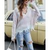 imagechouyatou Womens Cute Y2k Ripped Sweater Frayed VNeck LooseFit Floral Knitted Pullover Crop TopChecked Pink