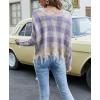 imagechouyatou Womens Cute Y2k Ripped Sweater Frayed VNeck LooseFit Floral Knitted Pullover Crop TopChecked Purple
