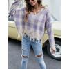 imagechouyatou Womens Cute Y2k Ripped Sweater Frayed VNeck LooseFit Floral Knitted Pullover Crop TopChecked Purple