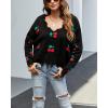 imagechouyatou Womens Cute Y2k Ripped Sweater Frayed VNeck LooseFit Floral Knitted Pullover Crop TopCherry Black